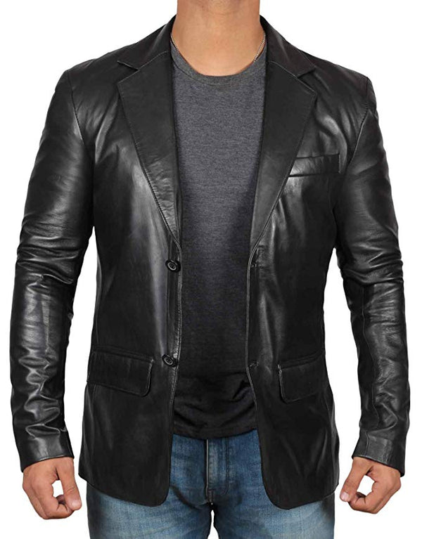 Glendale Black Leather Blazer Jacket