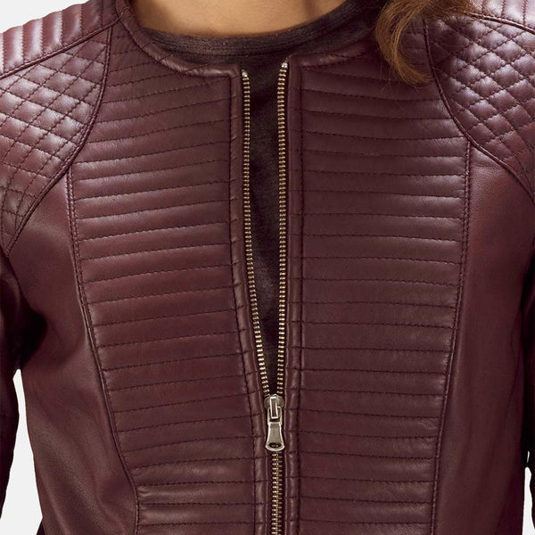 Nexi Quilted Maroon Leather Jacket