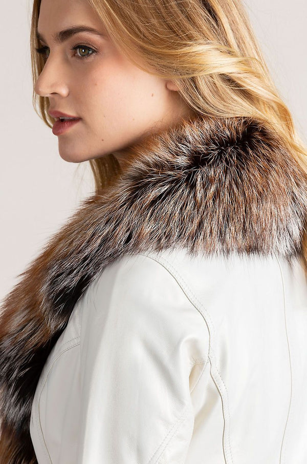 Celestine Lambskin Leather Moto Jacket with Fox Fur Trim