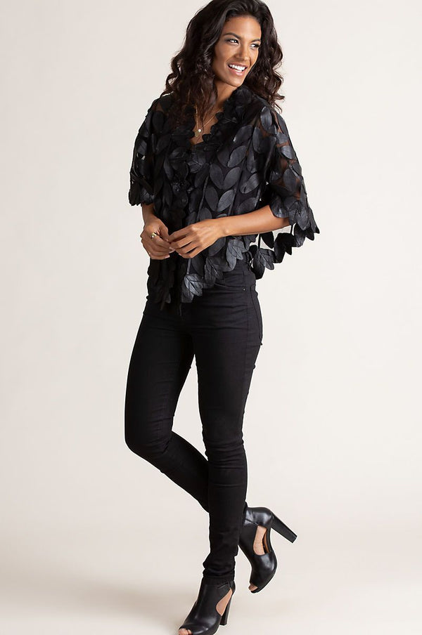 Paradise Floral Lambskin Leather Cape