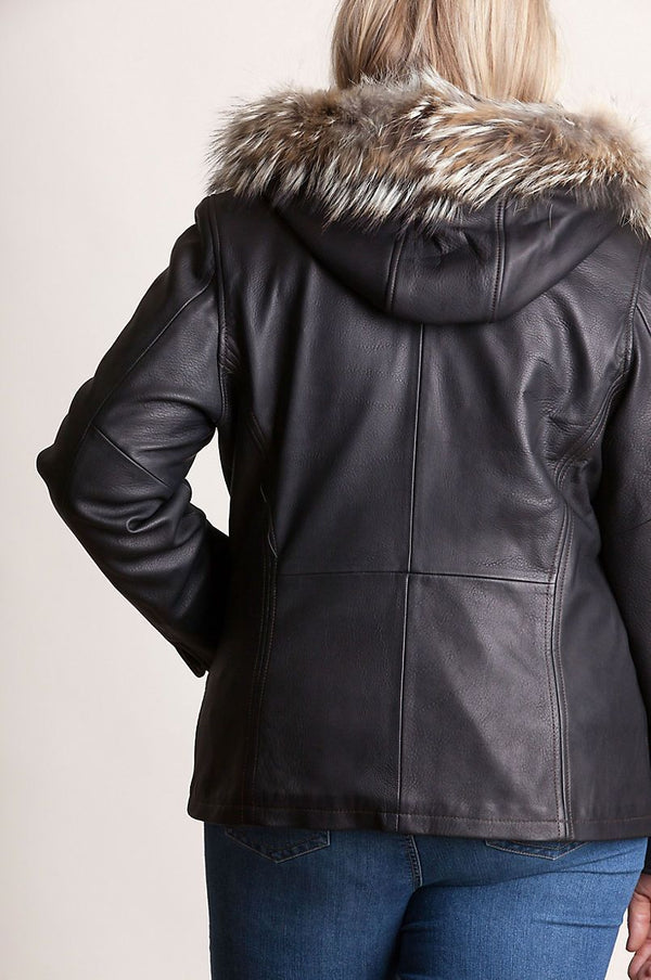 Marie Claire Lambskin Leather Jacket with Coyote Fur Trim