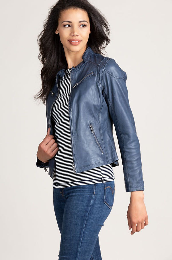 Sandy Lambskin Leather Moto Jacket