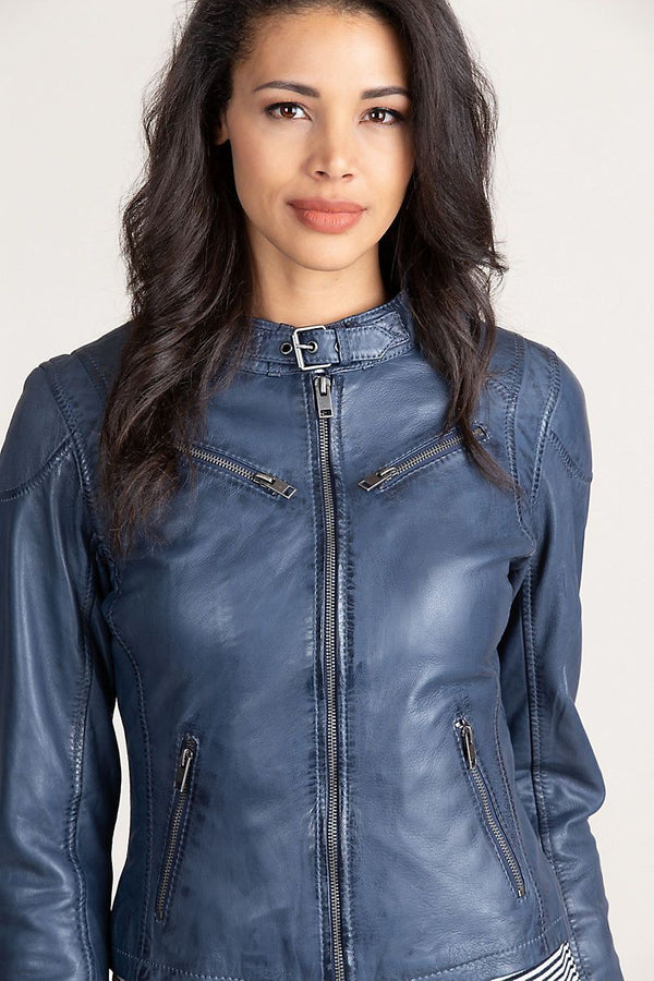 Sandy Lambskin Leather Moto Jacket