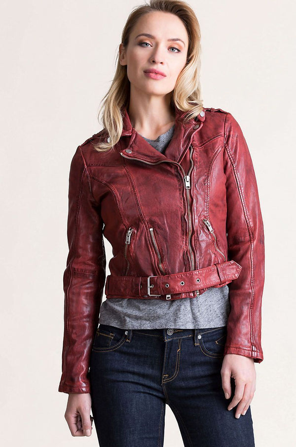 Wild Lambskin Leather Moto Jacket with Detachable Belt