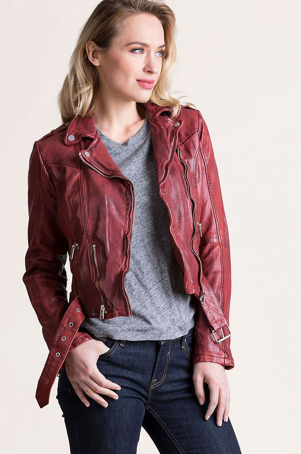 Wild Lambskin Leather Moto Jacket with Detachable Belt