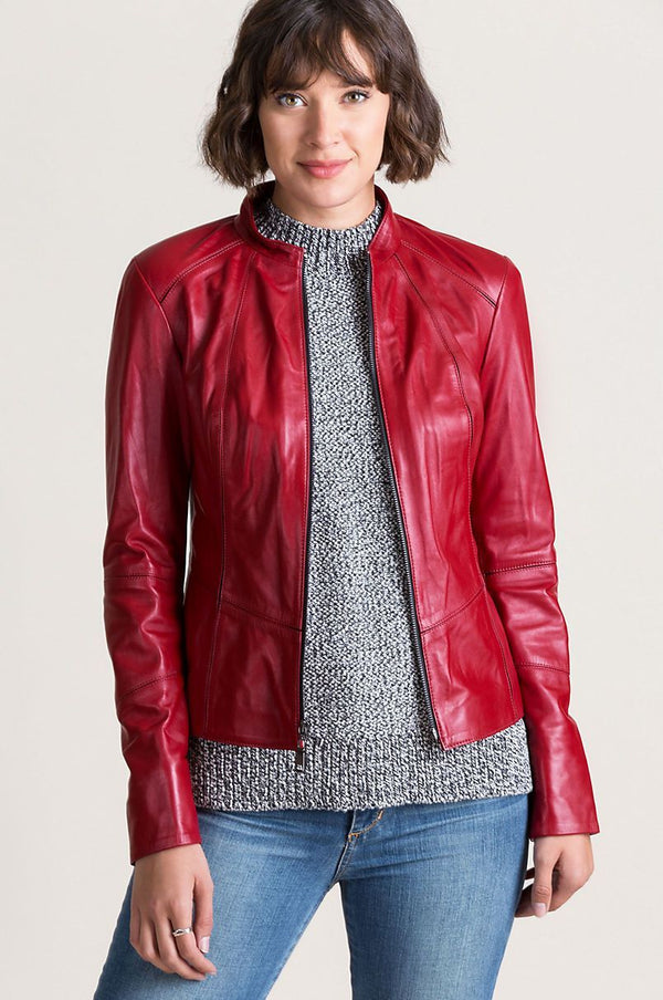 Racquel Italian Lambskin Leather Moto Jacket