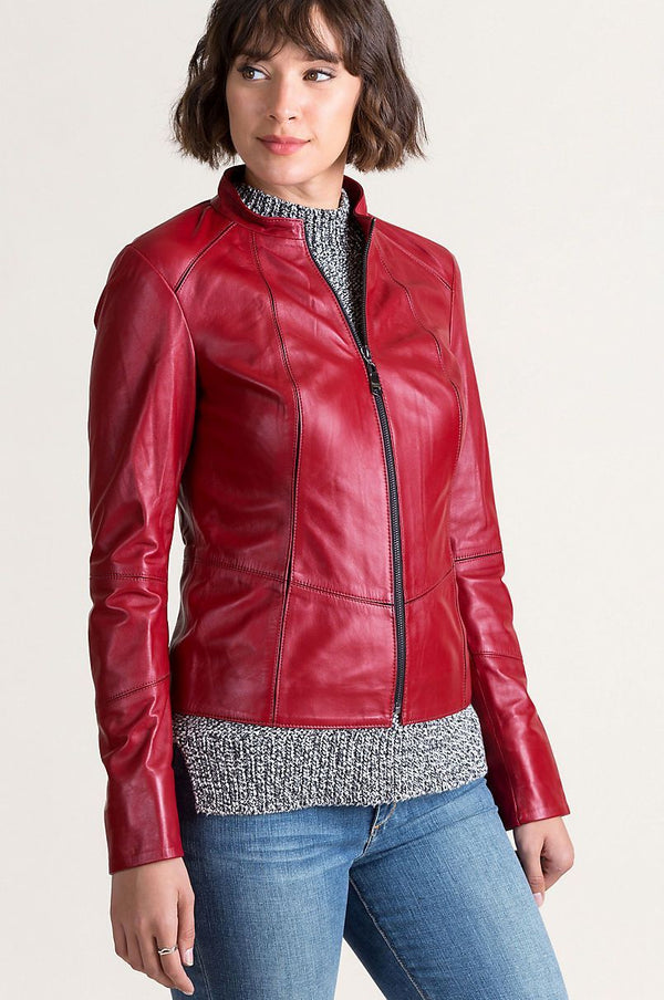 Racquel Italian Lambskin Leather Moto Jacket