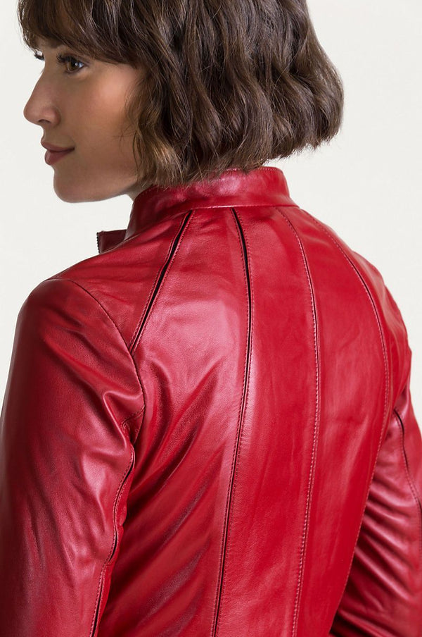 Racquel Italian Lambskin Leather Moto Jacket