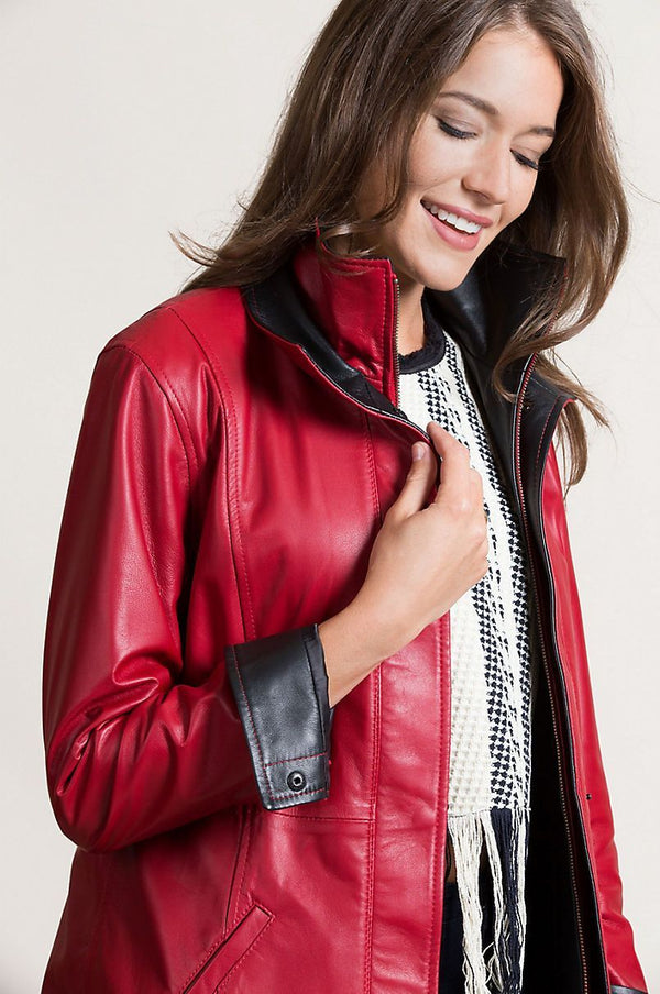 Rory Scarlet Lambskin Leather Jacket