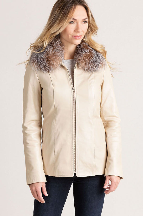 Faye Italian Lambskin Leather Jacket with Detachable Fox Fur Collar