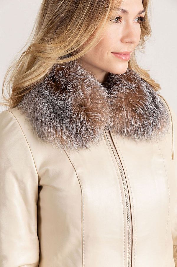 Faye Italian Lambskin Leather Jacket with Detachable Fox Fur Collar