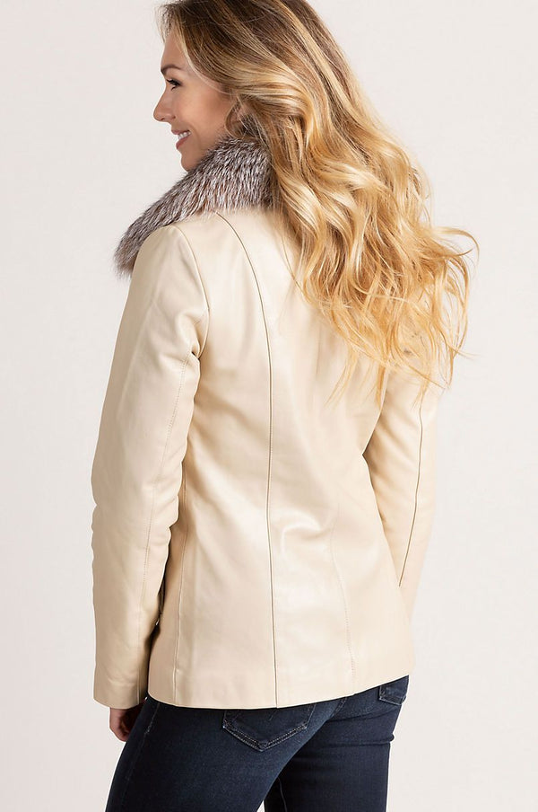 Faye Italian Lambskin Leather Jacket with Detachable Fox Fur Collar