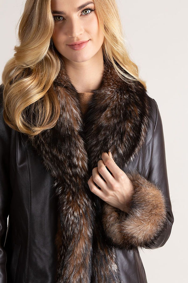 Marilyn Lambskin Leather Jacket with Frosted Fox Fur Trim