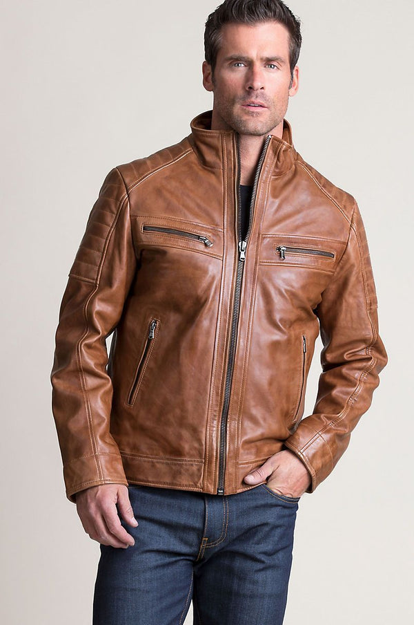 Udo Waxed Lambskin Leather Moto Jacket