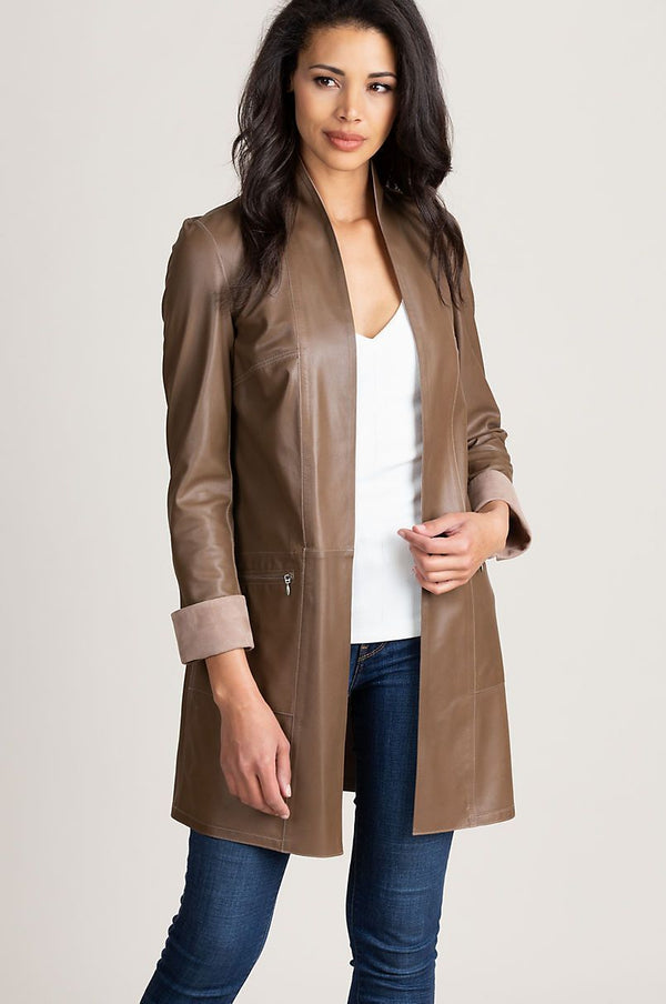 Jessie Reversible Italian Goatskin Suede Leather Jacket