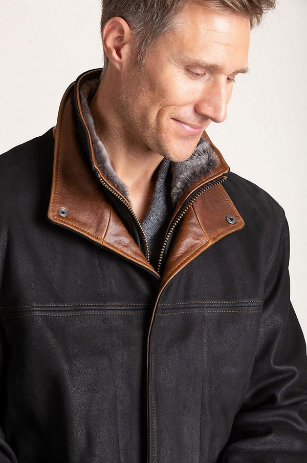 Newsboy Kildare Goatskin Leather Jacket with Removable Shearling Collar