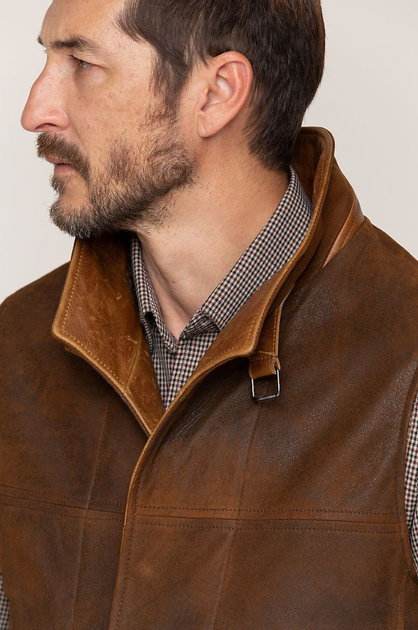 Trekker Lambskin Leather Vest with Shearling Collar