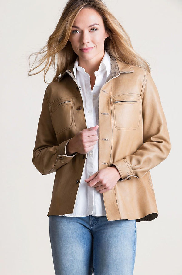 Coretta Reversible Lambskin Leather Shirt Jacket