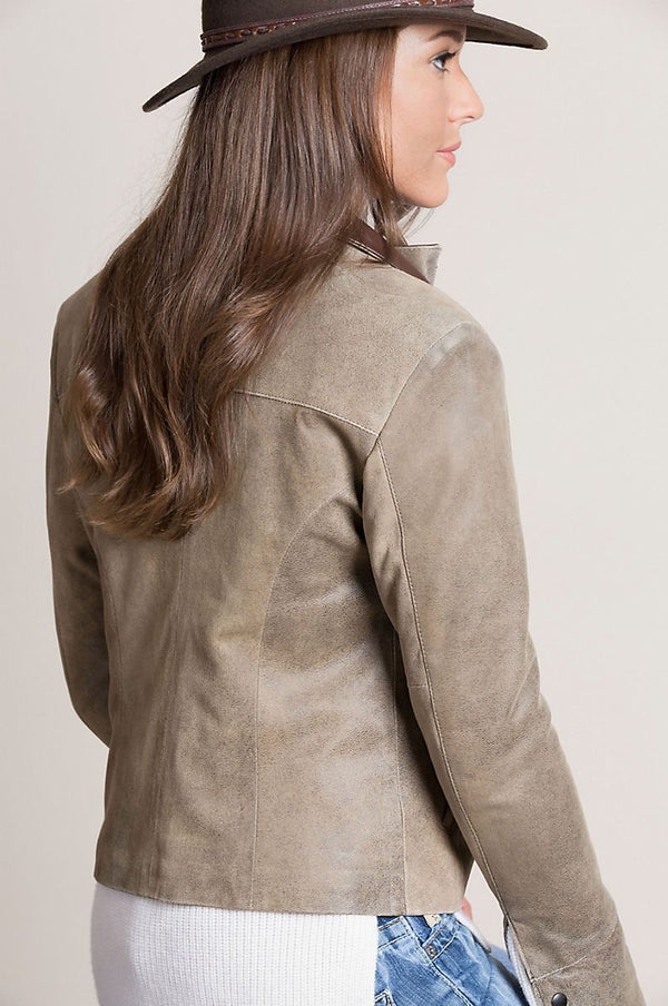 Rita Distressed Lambskin Leather Bomber Jacket