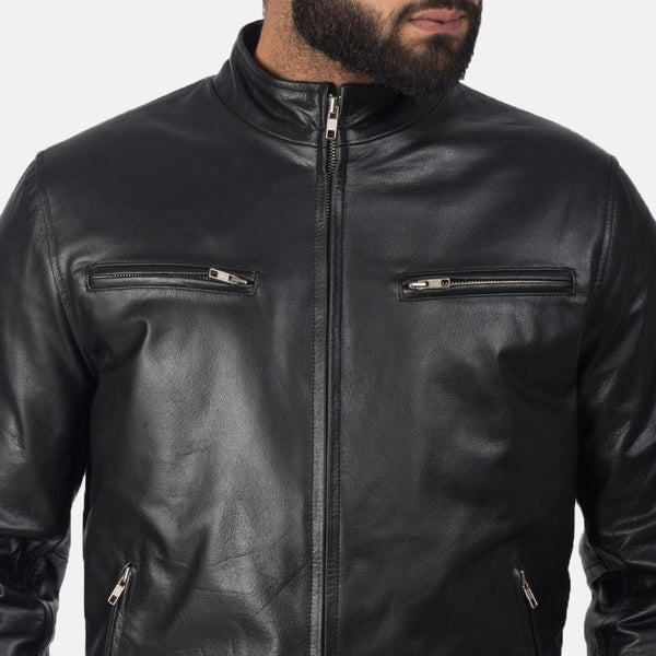 Austere Black Leather Biker Jacket