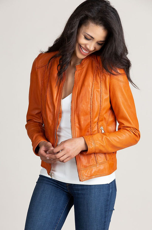 Sue Washed Lambskin Leather Moto Jacket