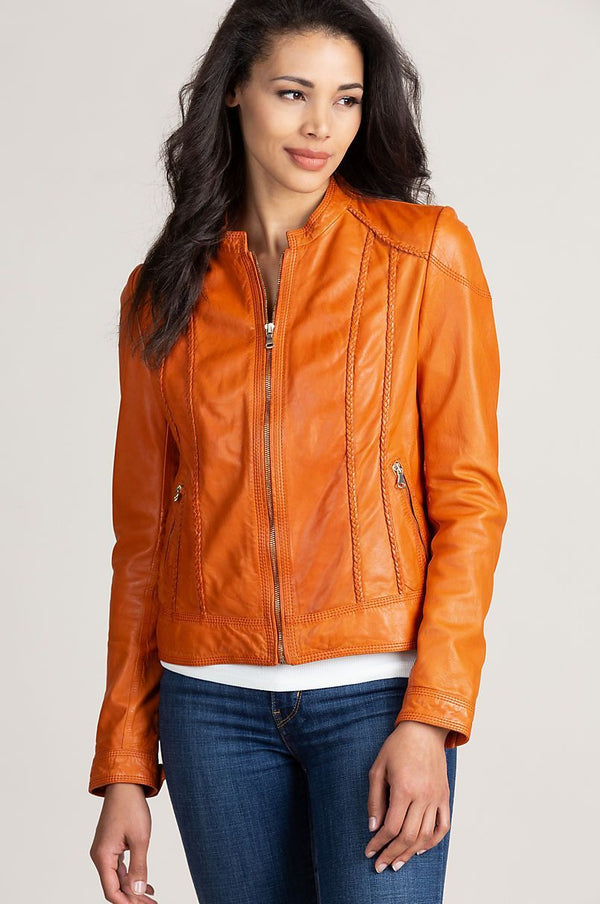 Sue Washed Lambskin Leather Moto Jacket