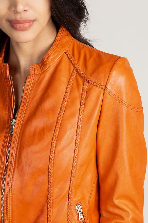 Sue Washed Lambskin Leather Moto Jacket