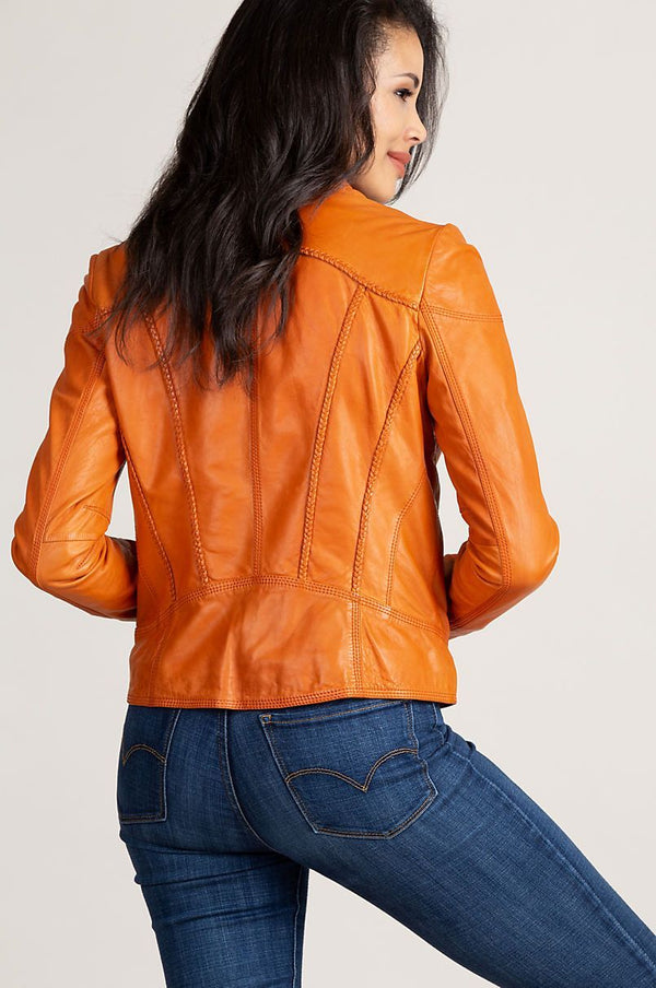 Sue Washed Lambskin Leather Moto Jacket