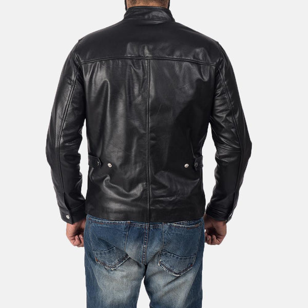 Austere Black Leather Biker Jacket