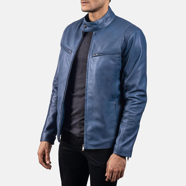 Ionic Blue Leather Biker Jacket