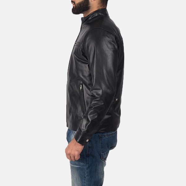 Austere Black Leather Biker Jacket