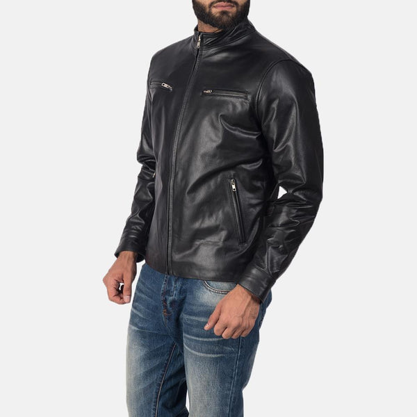 Austere Black Leather Biker Jacket