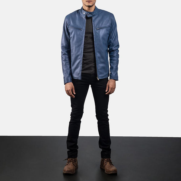 Ionic Blue Leather Biker Jacket