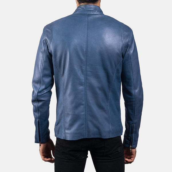 Ionic Blue Leather Biker Jacket