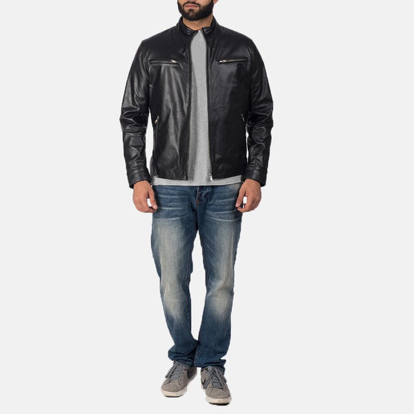 Austere Black Leather Biker Jacket