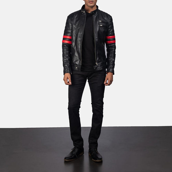 Monza Black & Red Leather Biker Jacket