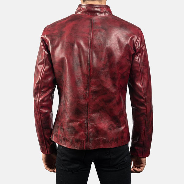 Alex Distressed Burgundy Leather Jacket