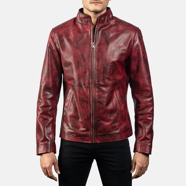 Alex Distressed Burgundy Leather Jacket