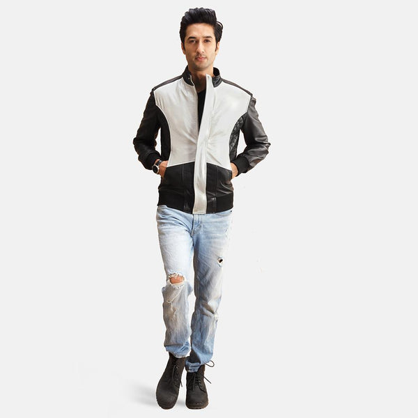 Spade Silver Black Leather Bomber Jacket