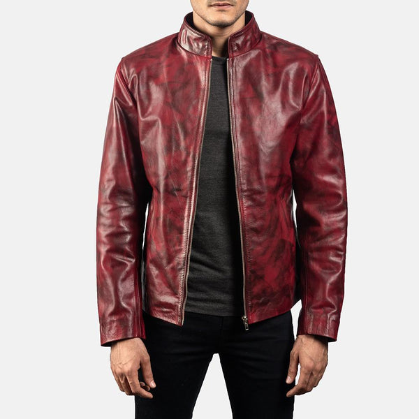 Alex Distressed Burgundy Leather Jacket