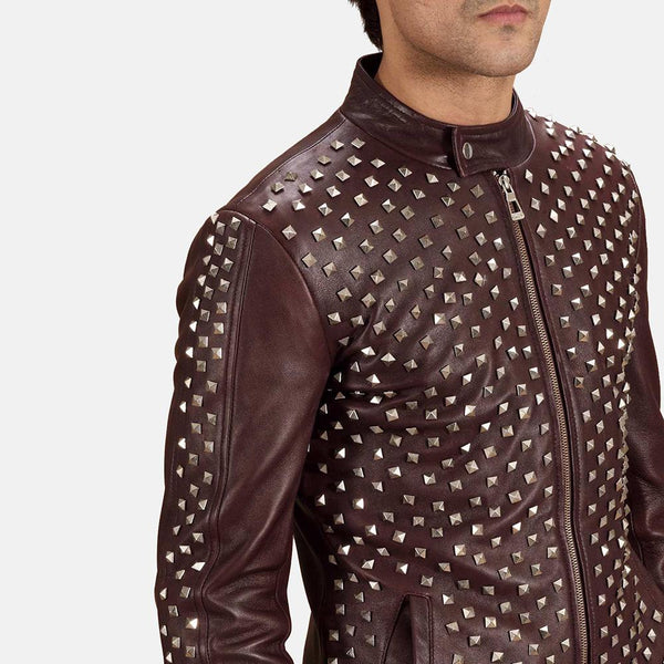 Blix Bono Maroon Leather Biker Jacket