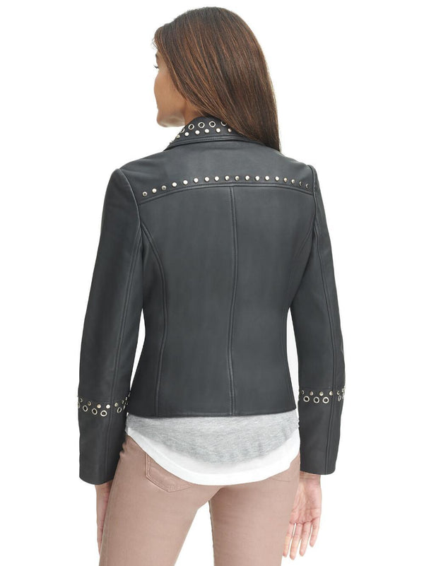 Vintage Stud/Grommet Asymmetrical Leather Jacket