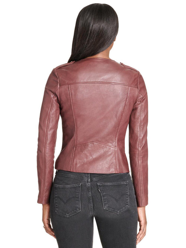 Vintage Asymmetrical Leather Cycle Jacket w/ Epaulets