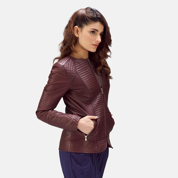 Nexi Quilted Maroon Leather Jacket