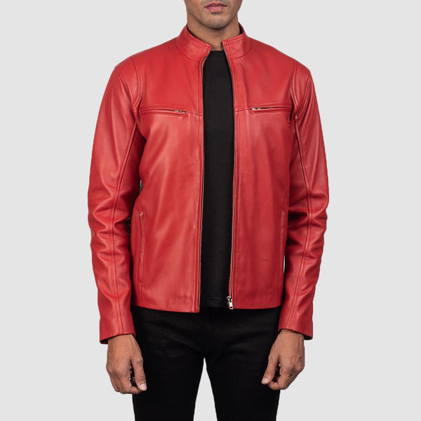 Ionic Red Leather Biker Jacket