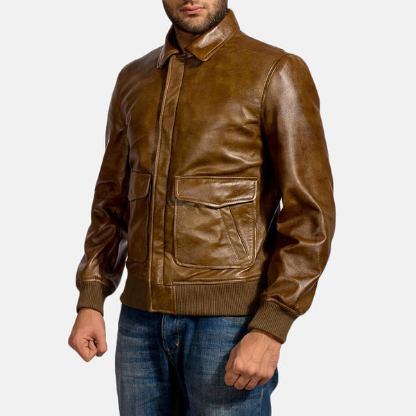 Coffmen Brown Leather Bomber Jacket