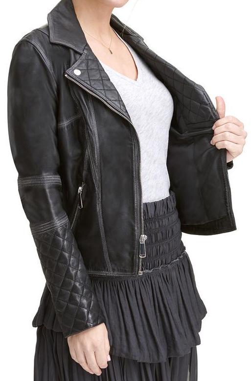 Lexi Black Quilted Asymmetrical Ladies Moto Jacket