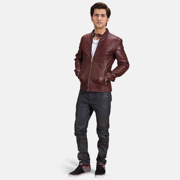 Rumano Jae Maroon Leather Biker Jacket