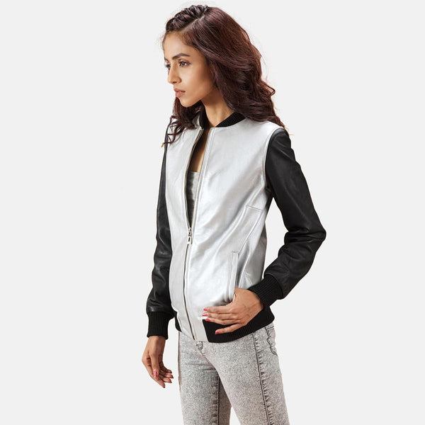 Cole Silver Leather Bomber Jacket