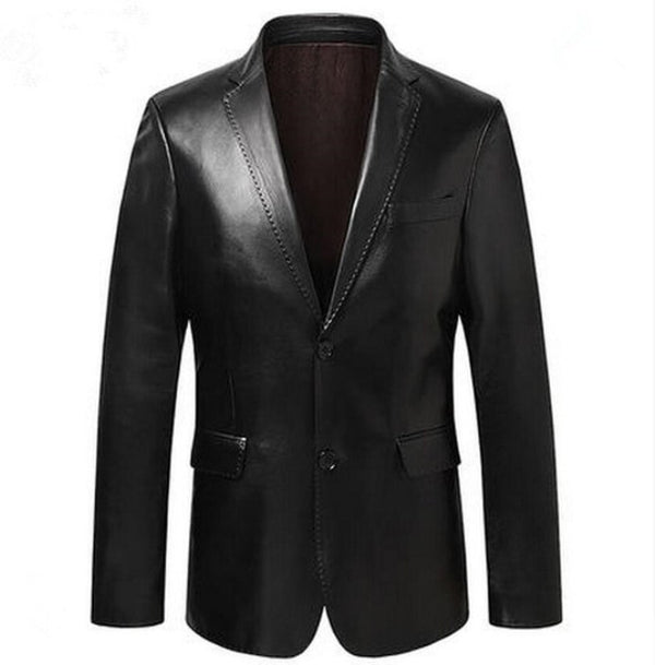 Brandon Black Shiny Mens Leather Blazer Jacket